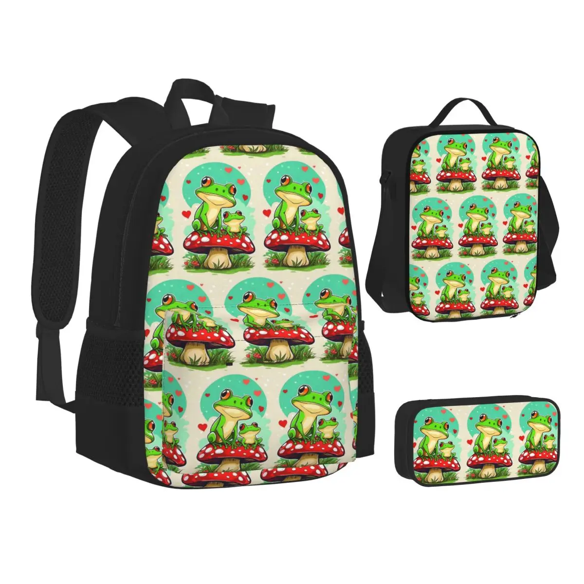 

Cartoon Jungle Frogs Backpacks Students Bookbag School Bags Kids Rucksack Lunch Bag Pen Bag Three-Piece Set