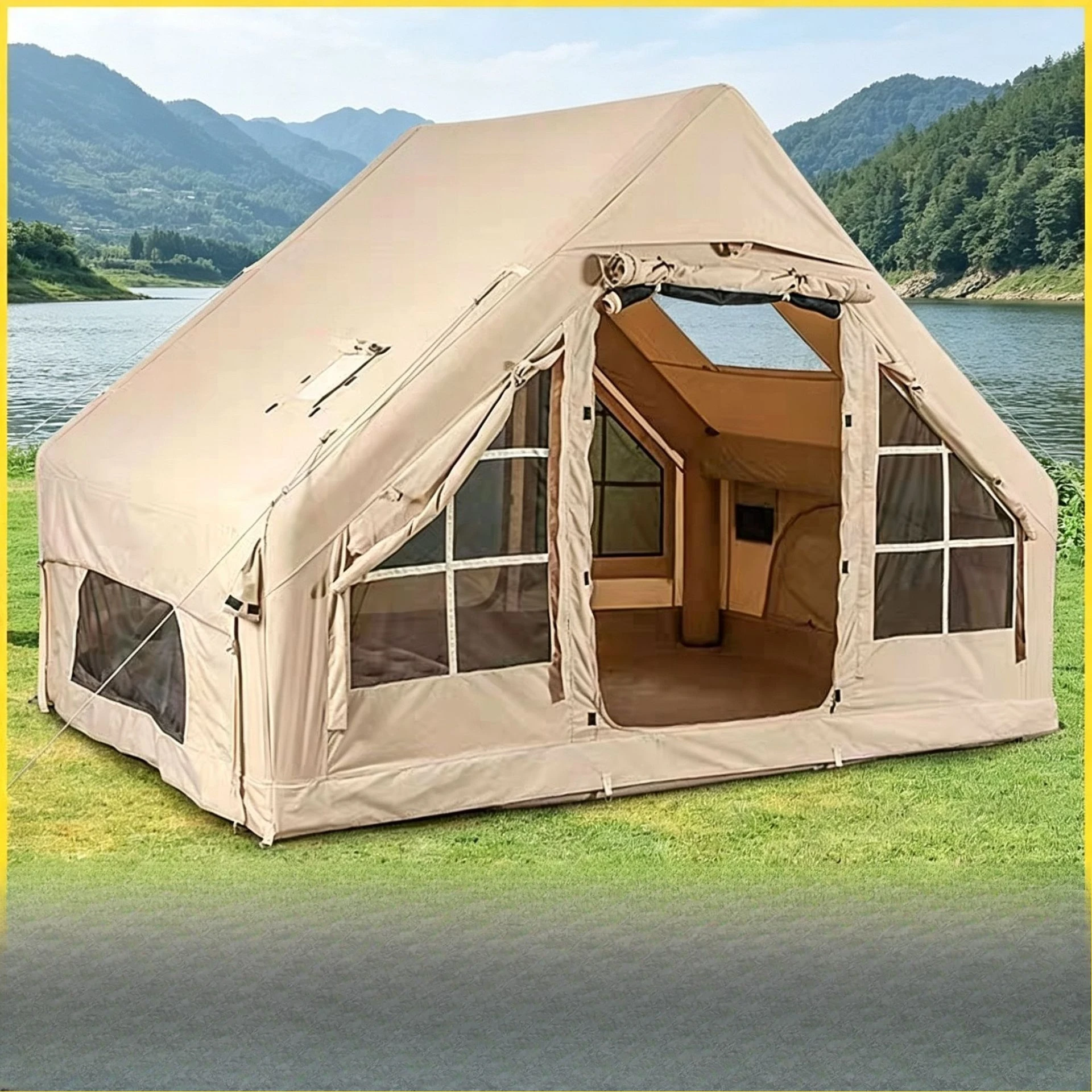 Outdoor Camping Quick Open Inflatable Tent Travel Portable Oxford Cloth Inflatable Tent Camping Tent Single Door Multi-person