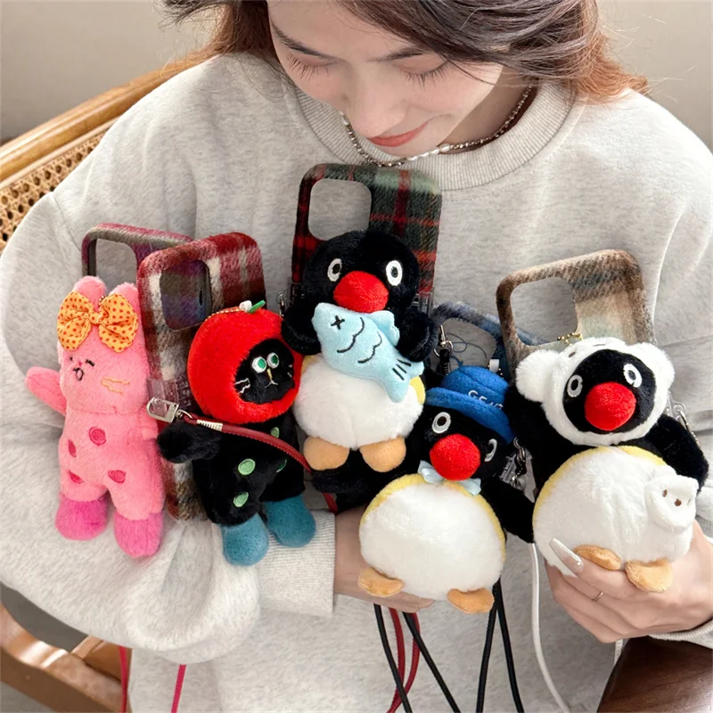 Penguin Crossbody Case Cute Plush Doll Soft Case For iphone 16 15 14 13 Pro Max New Cartoon Plush Doll Creativity Girl Gifts