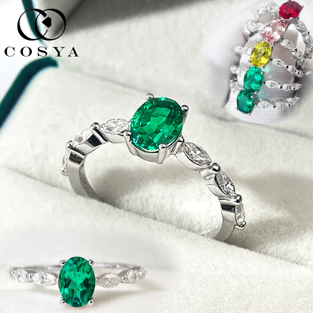 

COSYA 1 карат 5*7 мм овальной огранки, выращенное в лаборатории колумбийское/зубийское кольцо с изумрудом, 100% серебро 925 пробы, обручальное кольцо с муассанитом для женщин, ювелирные изделия