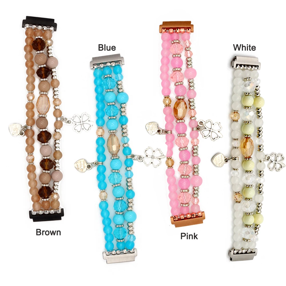 Beaded Boho Bracelet for Samsung Galaxy Watch 5/4 40mm 44mm/Active 2/Watch 4 Classic 42mm Band Women 20mm DIY Elastic Crystal