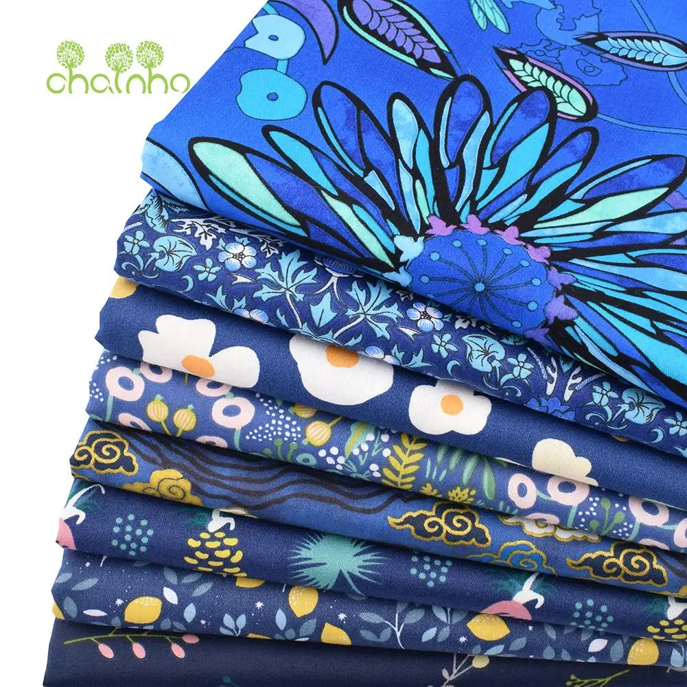 Royal Blue Flowers,Printed Twill Cotton Fabric,DIY Sewing & Quilting Home Textiles Material For Baby & Children\'s Bedding,Skirt