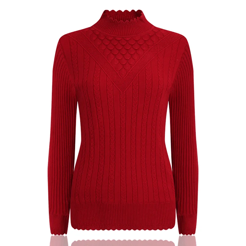 

Elegant Stand Collar Knitted Spliced Wave Cut Sweaters Women's Clothing 2023 Autumn Winter Loose All-match Pullovers Korean Tops