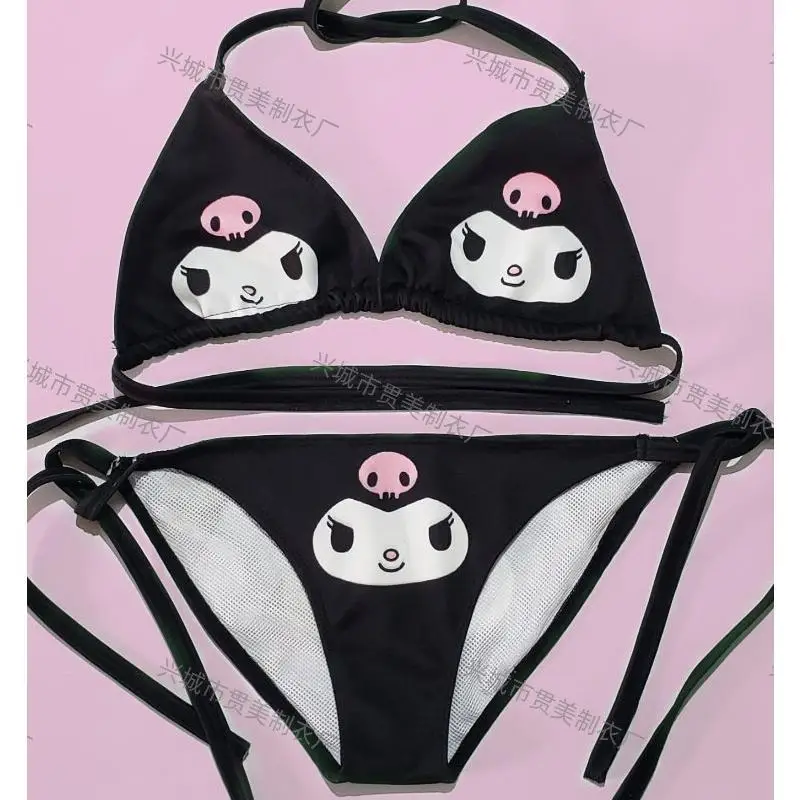 Hot Sanrio Beach Sexy Lace Up with Chest Pad Bikini Kawaii Kuromi Cartoon Cute Spa Split Swimsuit Fashion Underwear Set New Kit