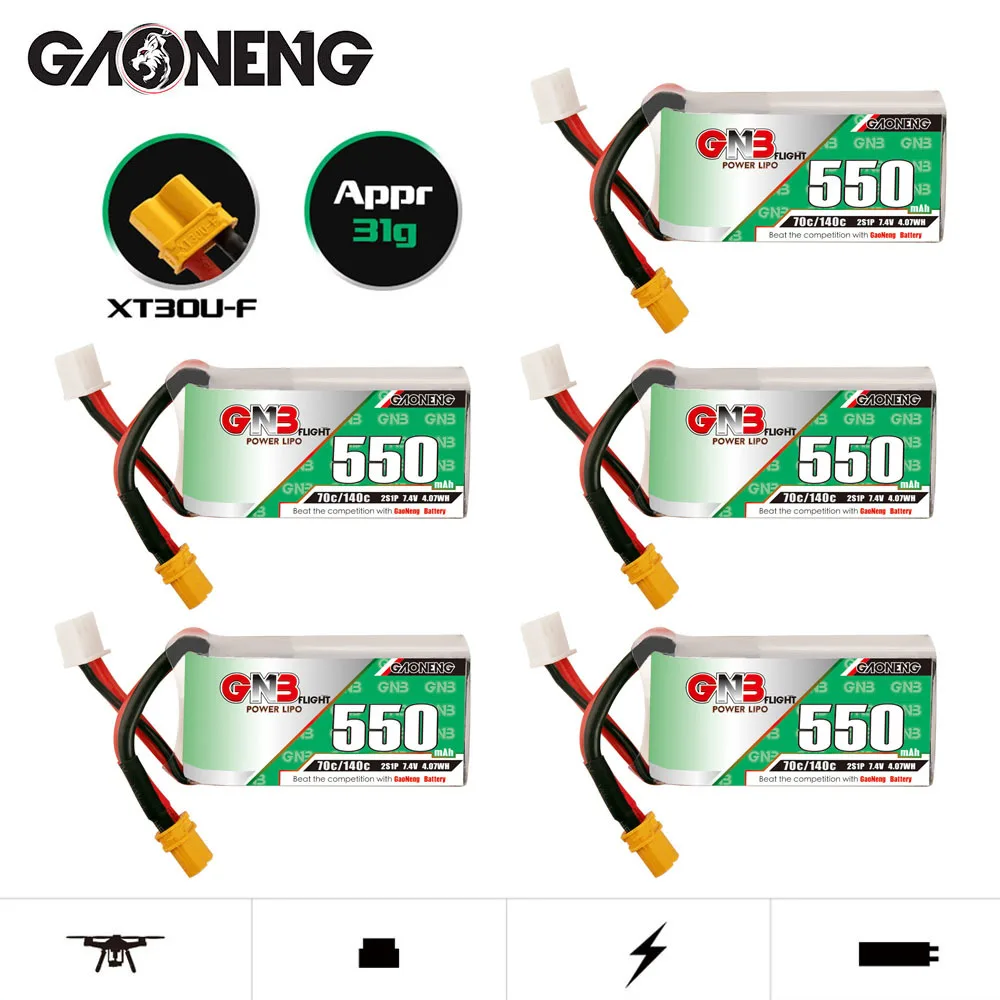 1-10Pcs GNB 2S 7.4V 550mAh 70C/140C Lipo Battery For Torrent 110 FPV Racing Drone RC Quadcopter Parts 7.4V Drones Battery