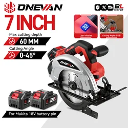 ONEVAN 7Inch 185mm Brushless Electric Circular Saw Digital Display Cordless Woodworking Cutting Tool For Makita 18V Battery Pin