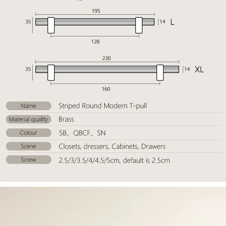 SAILANKA Messing-Möbelgriffe, modern, gestreift, für Schrank, Kleiderschrank, Kommode, Schuhkarton, Schublade, Schrankknöpfe, T-Stange – Detail 3
