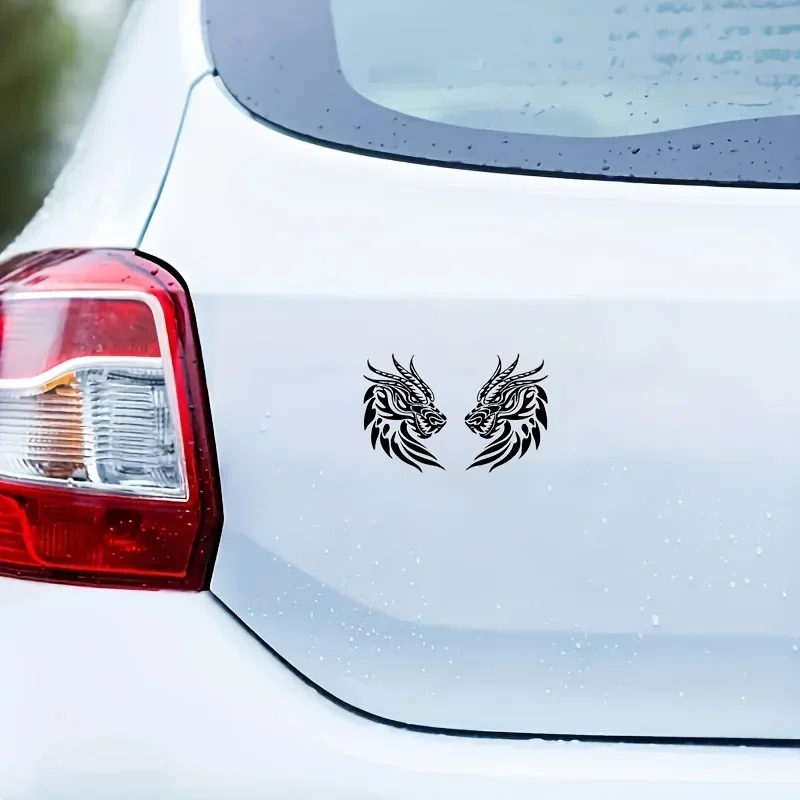 2 unids/set de pegatinas de dragón gemelo, exquisita calcomanía extraíble impermeable en blanco y negro, ideal para personalización de automóviles y portátiles