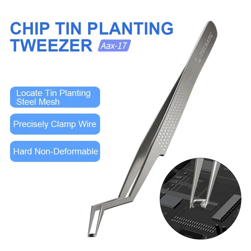 MECHANIC Aax-17 Chip Tin Planting Tweezers Non-magnetic High Precision Stainless Steel Flying Line Clamping Repair Clips Tweezer