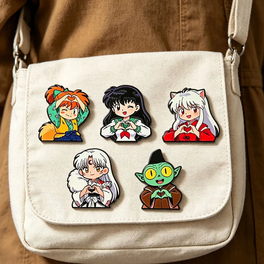 1-5 unidades de insignias de aleación de Inuyasha, insignias de metal bonitas de anime de dibujos animados, pin de Sesshomaru y Kagome, accesorio para mochila, regalo divertido para amigos