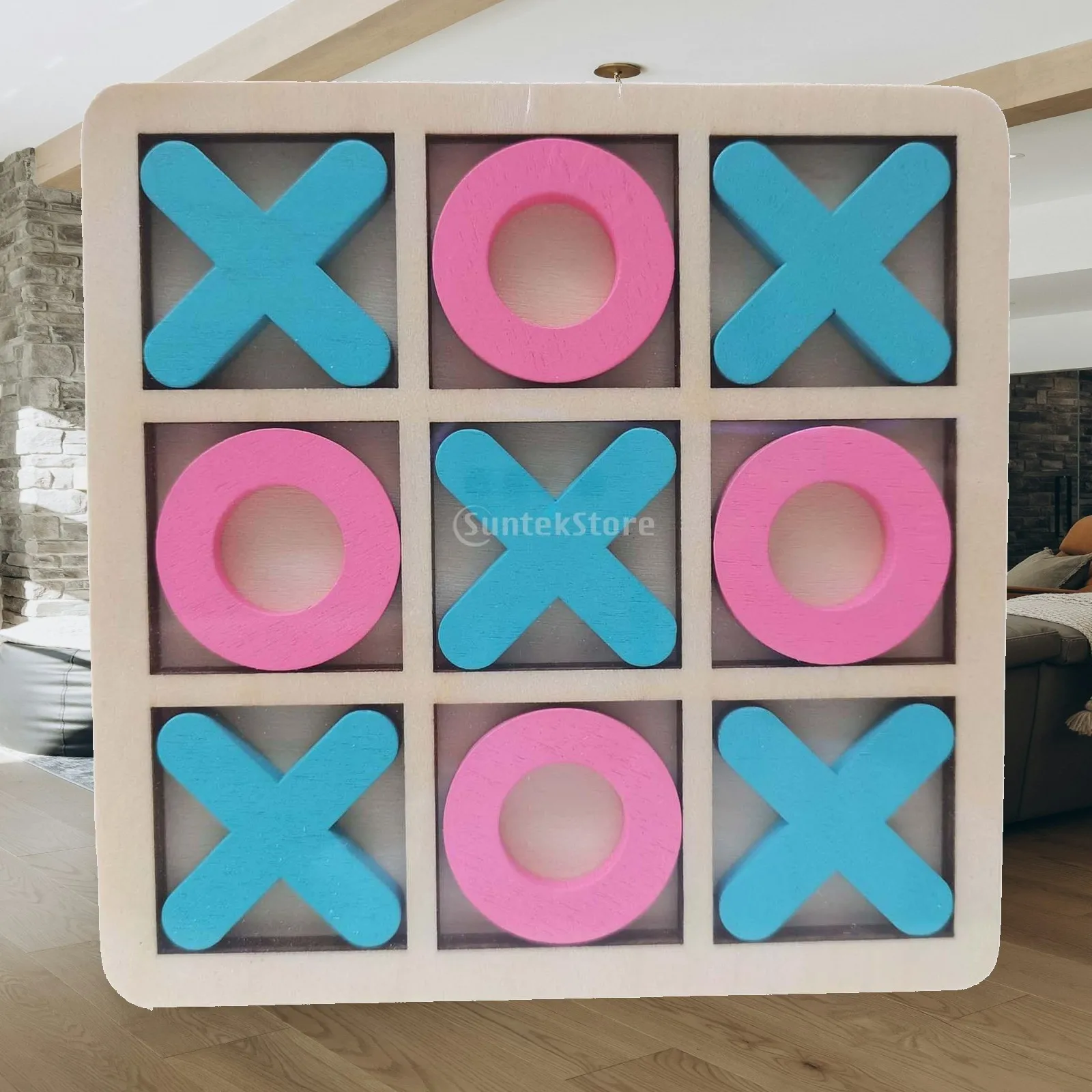 Kids Wooden XO Chess Board Game Educational Puzzles for Children Interactive Table Game Travel Size Family Fun Learning Toy for