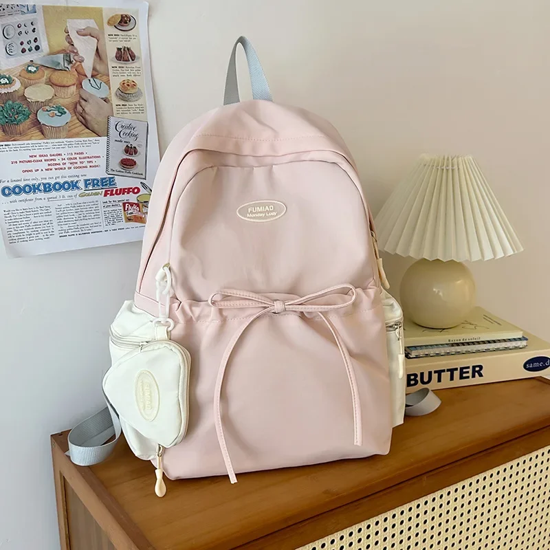 Cartable léger avec nœud papillon pour filles, sac à dos de voyage pour femme, sacs initiés étanches pour étudiants, grande capacité, mignon