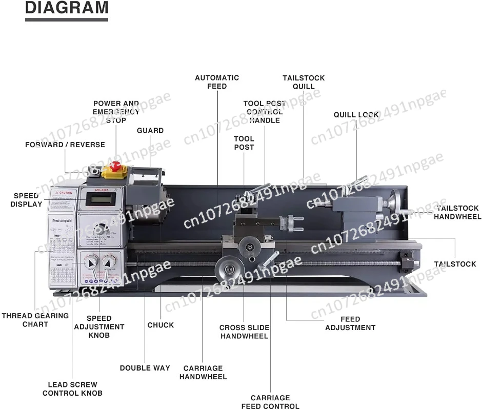 

1100W Metal Lathe MX-600A Mini Lathe Machine Brushless Motor 38mm Through Hole 125mm Chuck MT5 Metal GearAutomatic Tool Feeding