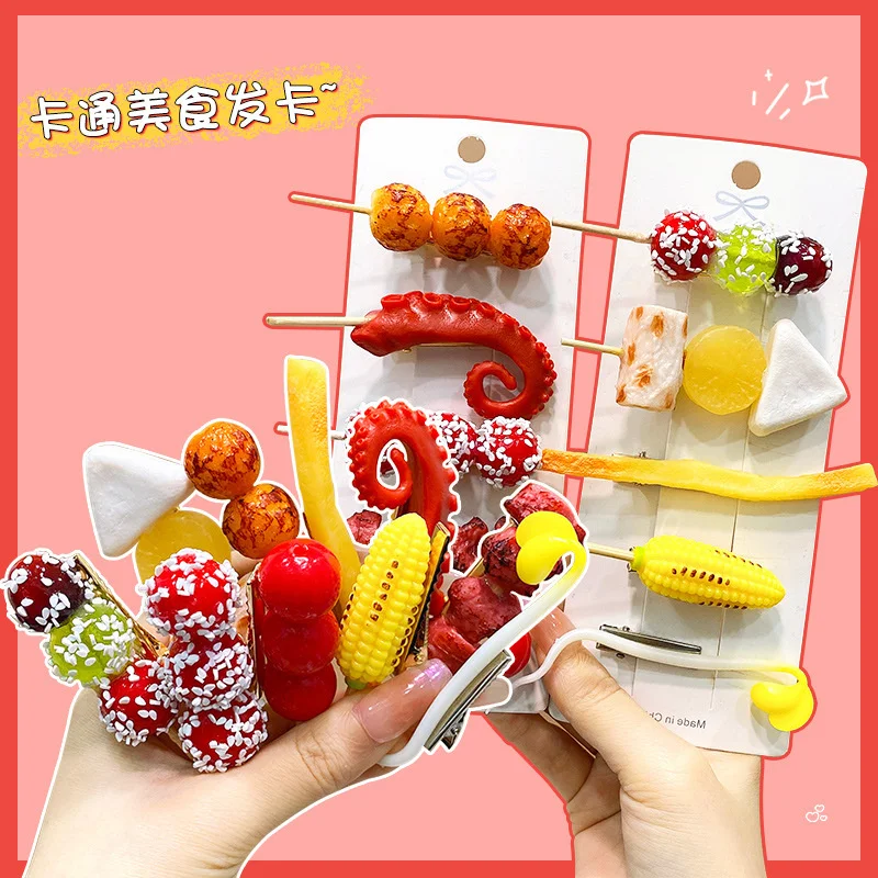 Creative Food Skewer Hairpins Girl Plastic Barbecue Funny Hair Clips Student Children Hair Accessories Cute Bangs Side Hairgrips