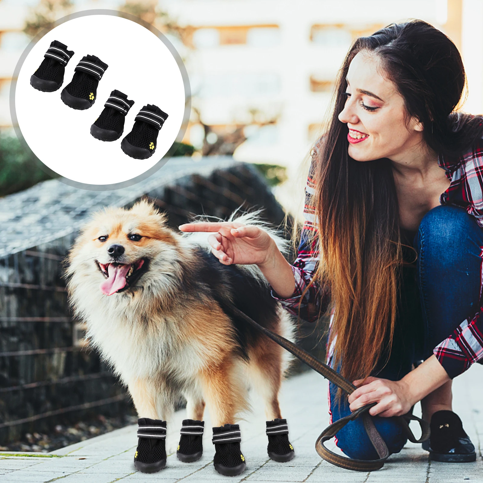 

1 set Mesh Dog Shoes Waterproof Adjustable Pet Boots Comfortable Large Dog Mountaineering Shoes For Indoor Outdoor Paw Protector