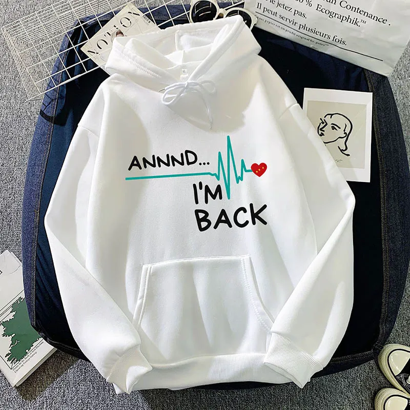 2024 Autumn Hoodie Women's Casual Hooded Sweatshirt Creative Hoodie Matching Streetwear I'M Back Pattern Monogram Hoodie CYXX117