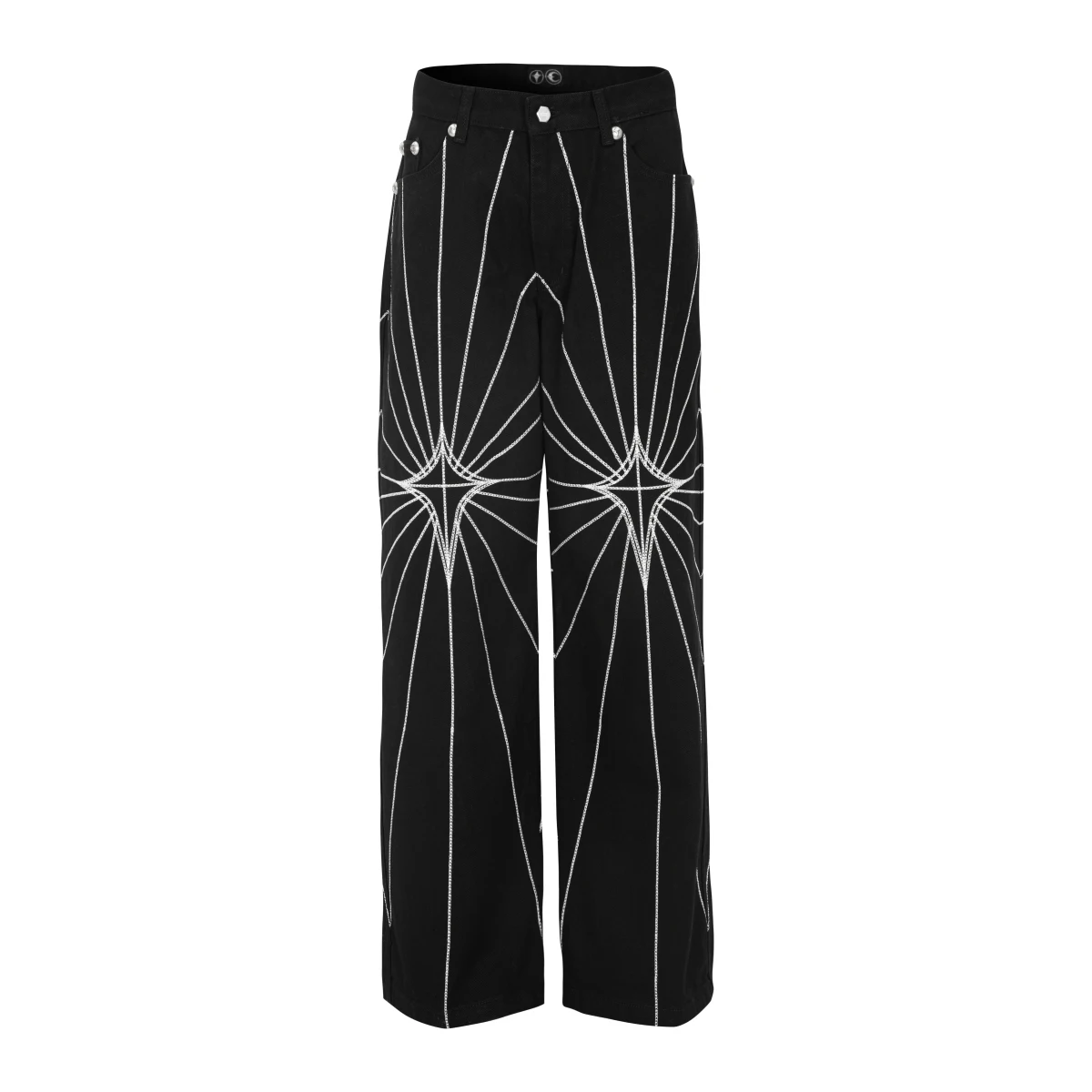 Streetwear Spider Web Embrodiery Black Jeans dla mężczyzn i kobiet Straight Ropa Hombre Baggy Denim Trousers Loose Cargo pants