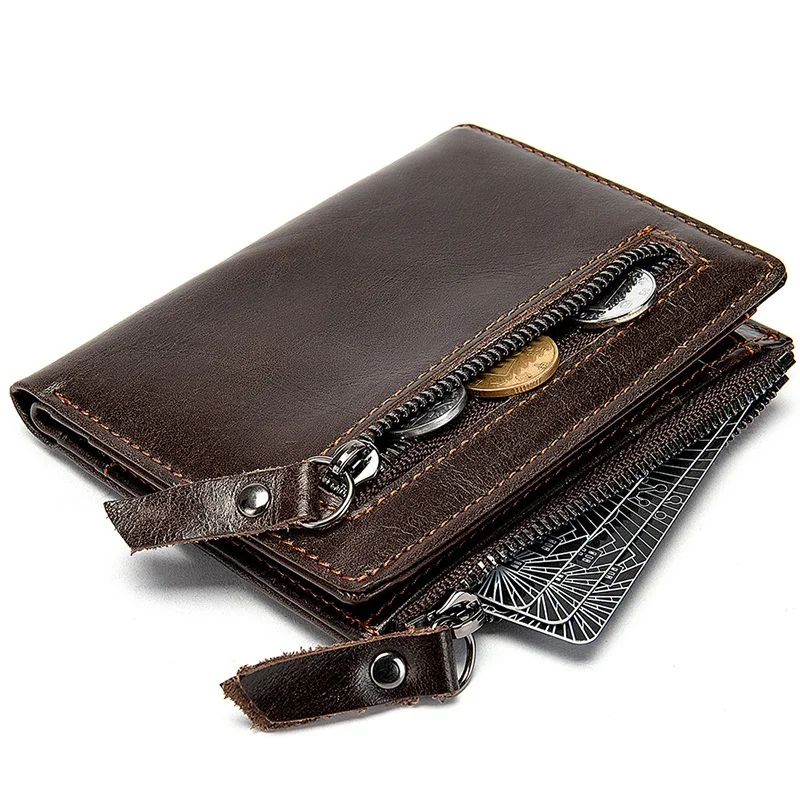 Vintage Genuine Leather Wallet For Men High Quality Short Coin Purse Fashion Cow Leather Man Card Holder Zipper Money Clip