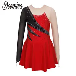 Rhinestone Roller Figure Leotard Dresses for Girls Children Ballet Dance Ice Skating Dress Gymnastics Skirts Competition Dress