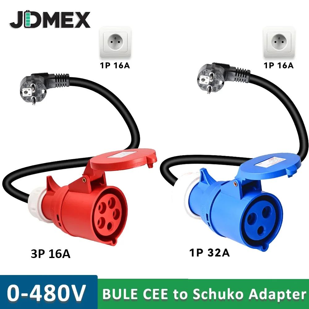 

Зарядное устройство JDMEX EV: разъем CEE (гнездо) 3-х и 5-ти контактный, адаптер CEE-Schuko 0,5 м для зарядных устройств электромобилей 7 кВт и 11 кВт