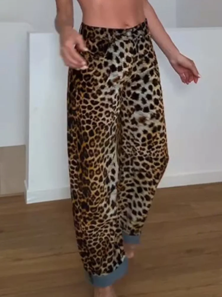 Vintage Leopard Pants Women High Waist Animal Print Baggy Pants Woman Streetwear Autumn Wide Pants Retro Women's Trousers