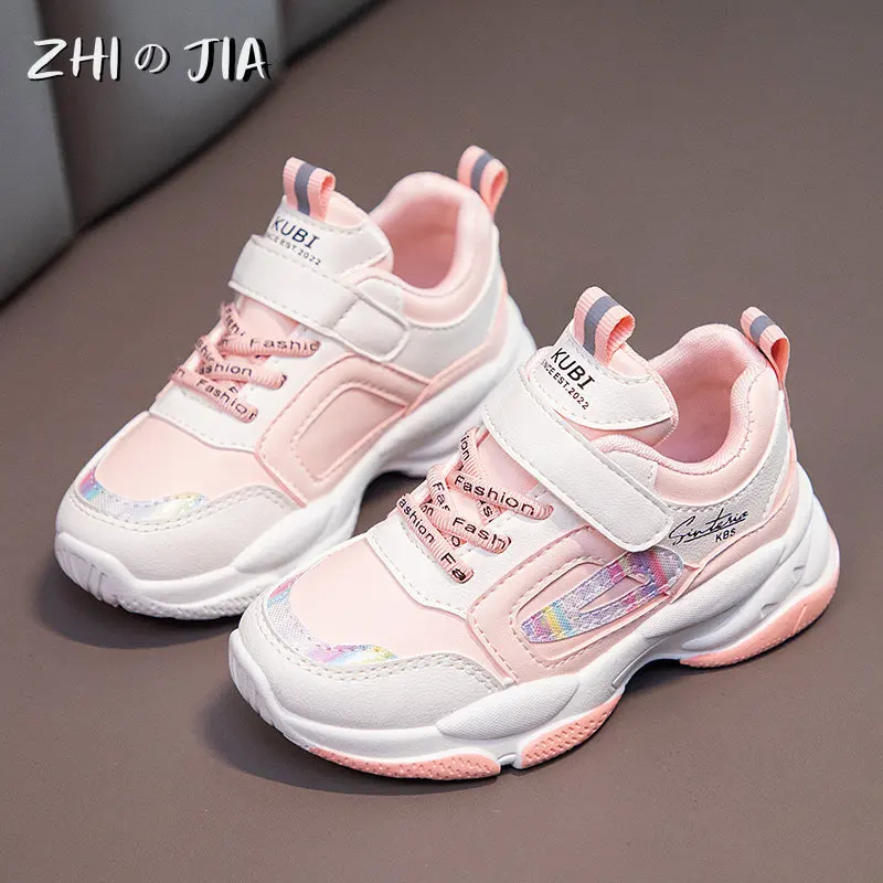 

Children's Spring Autumn New Sports Shoes Girls High Quality Leather Fashion Trend Sneaker Outdoor Anti Slip Running Footwear