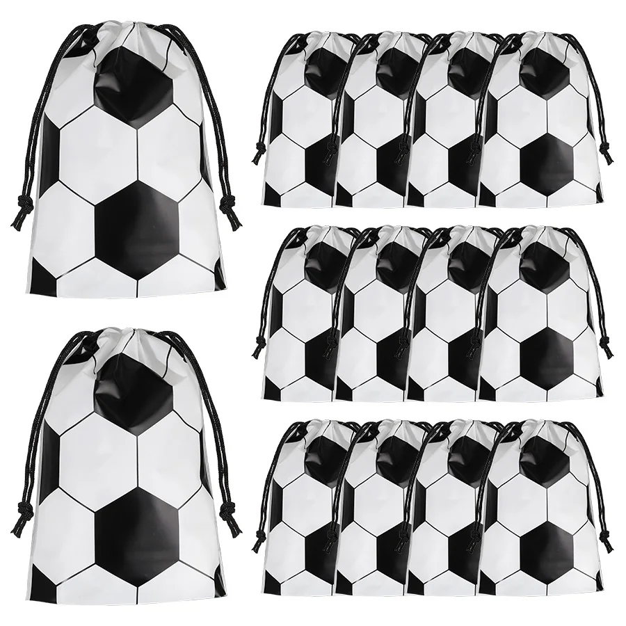 Sacs à cordon de serrage à motif de football, 20/50 pièces, pour fête d'anniversaire sur le thème du football, emballage de bonbons, sac en plastique, fournitures de décoration
