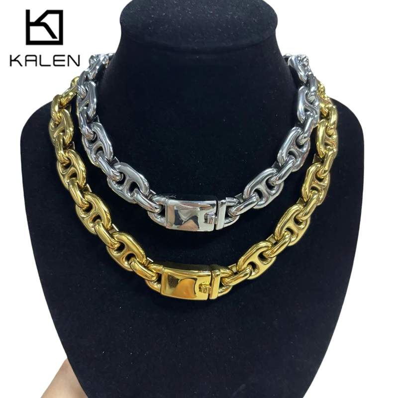Kalen New Larger Coffee Beans Chain Necklace Shiny Stainless Steel Bracelet Party Jewelry Women‘s Choker Rock Street Accessory