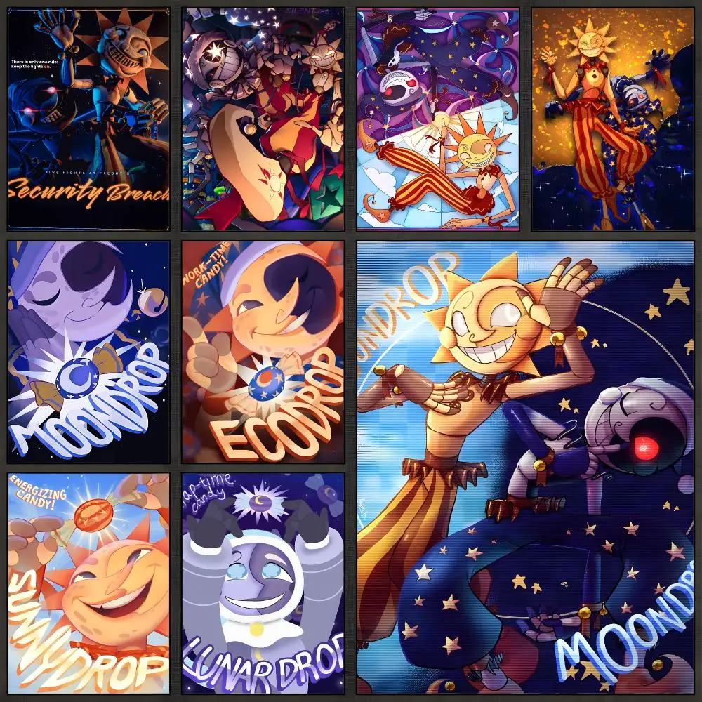 Game Sundrop Moondrop Fnaf Characters Poster Peel And Stick Wall Art PP Waterproof HD Bedroom Living Room Home Decor Gift