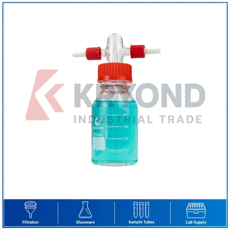 GL45 Gas Washing Bottle Spiral Mouth 500mL Laboratory Glass Scrubber Chemical Equipment Research Application Series Analysis Use