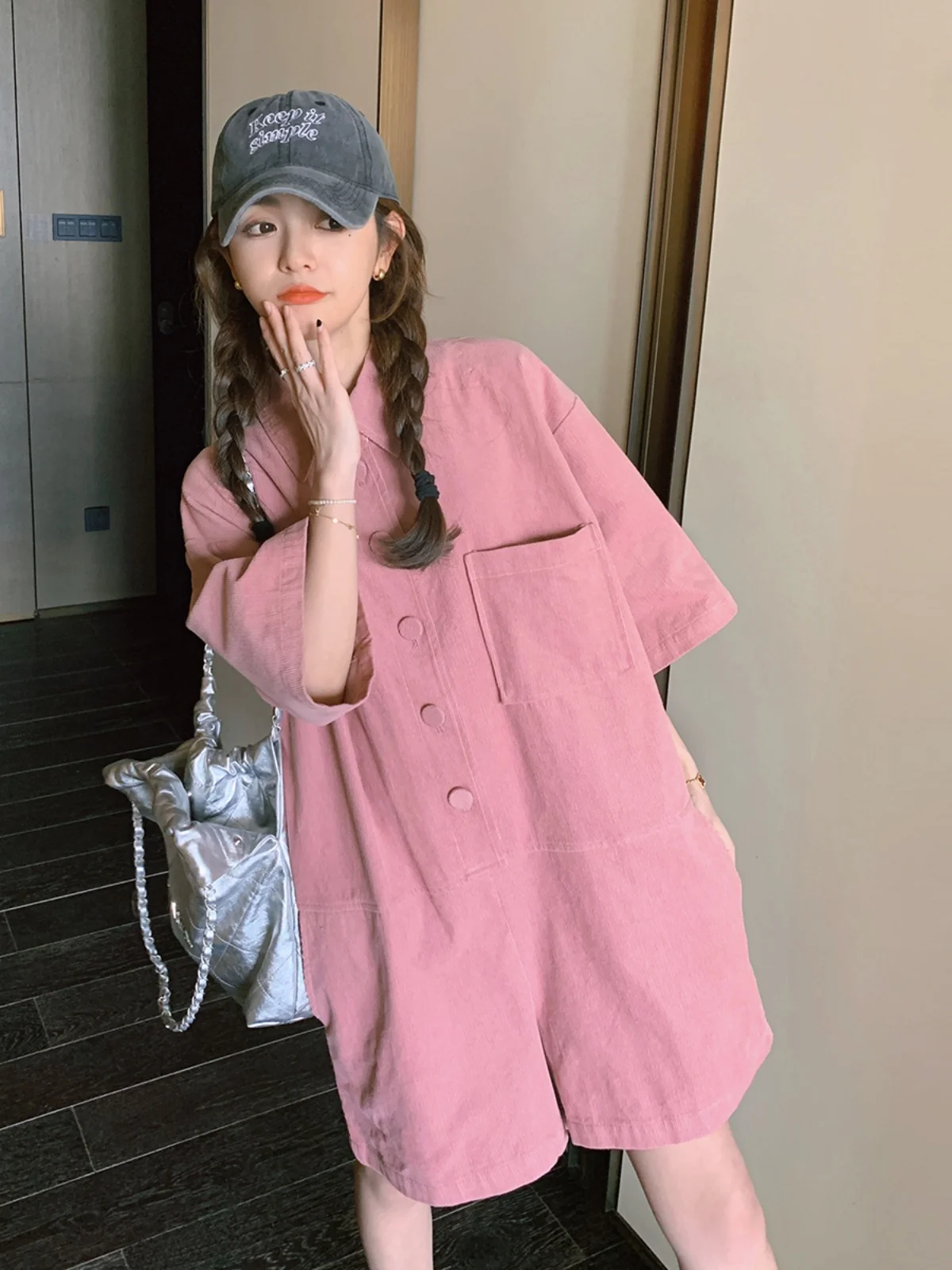 

Розовый комбинезон для спецодежды, женский летний комбинезон 2023, новинка в Корейском стиле Sle Sweet School Wind, свободный повседневный антивозрастной широкий комбинезон