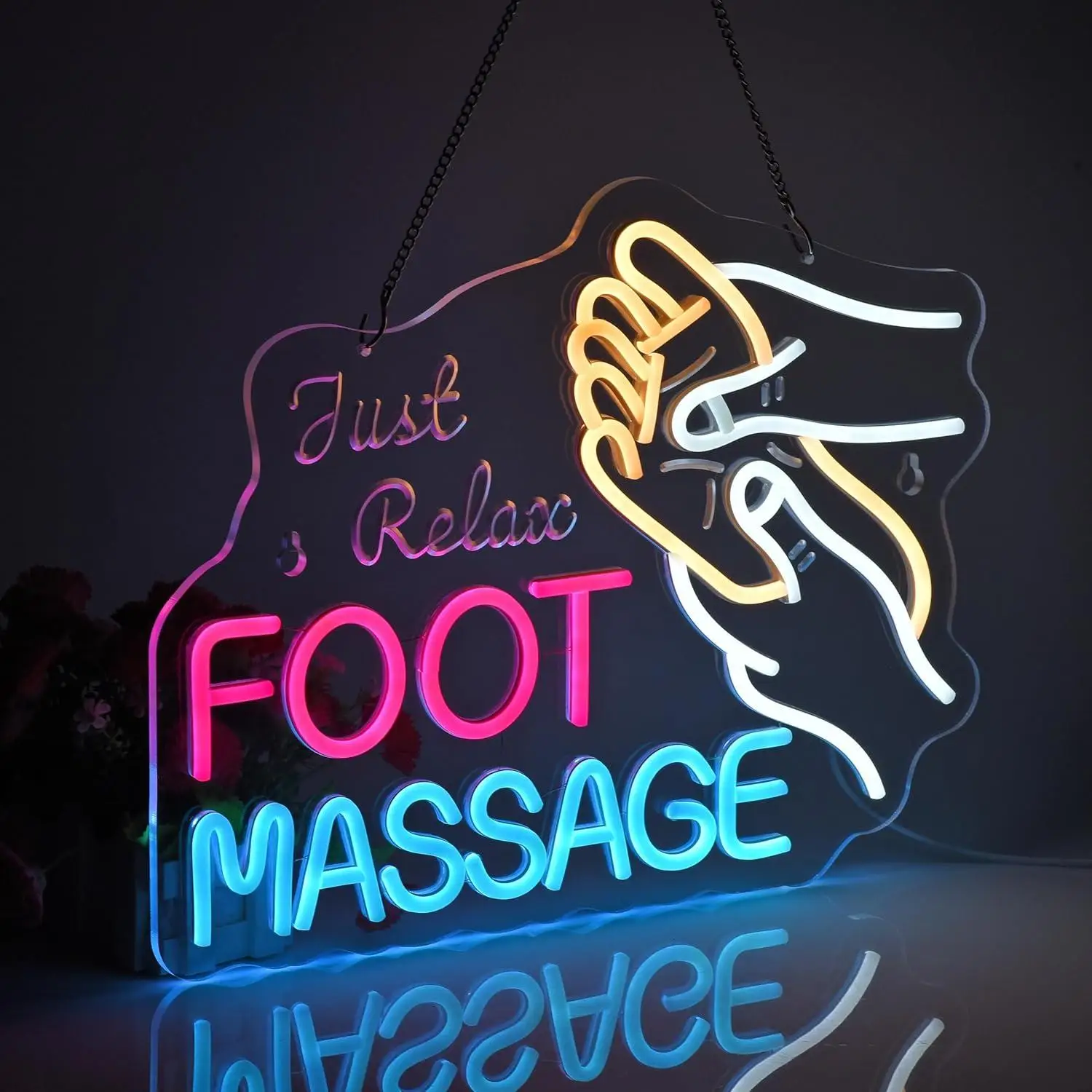 Foot Massage Neon Sign Neon Lights Hanging Wall Art Decoration for Foot Relax Massage Room Foot Baths Spa Salon Wellness Center