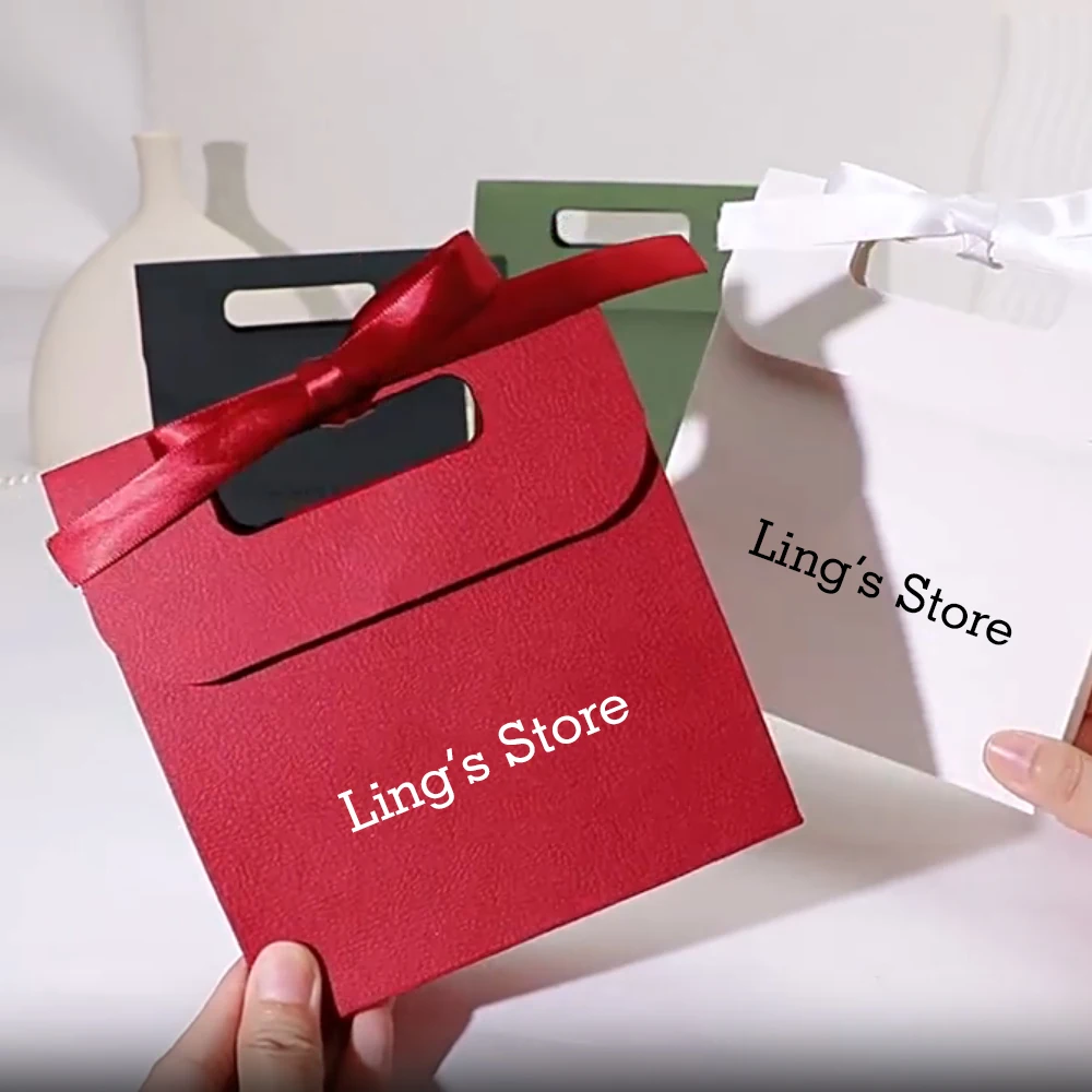 50개 고급 맞춤형 로고 14.5x15.5x7.5cm 보석 종이 토트백 텍스처 종이 손잡이 파우치 화장품 핸드백 선물 정리함