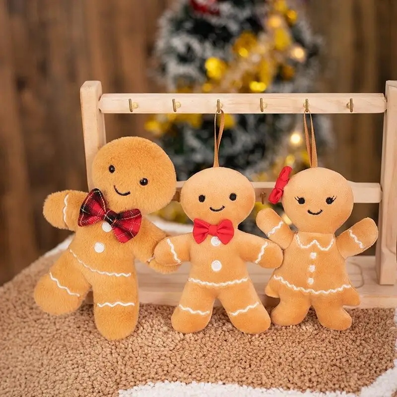 Christmas 3D Plush Tie Gingerbread Doll Keychain Car Backpack Hanging Rope Couple Decoration Christmas Gift Valentine's Day Gift