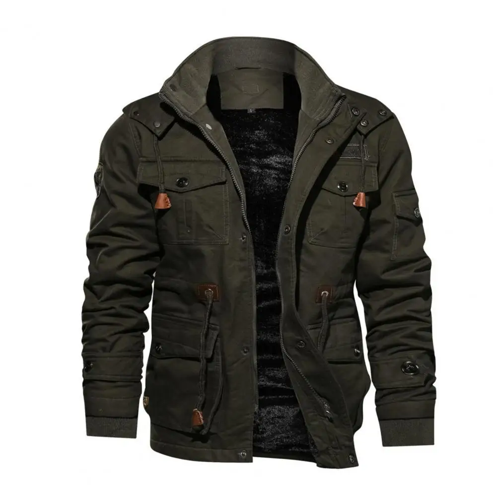 

Men's Winter Jacket with Multiple Pockets Zipper Button Closure jaqueta masculina