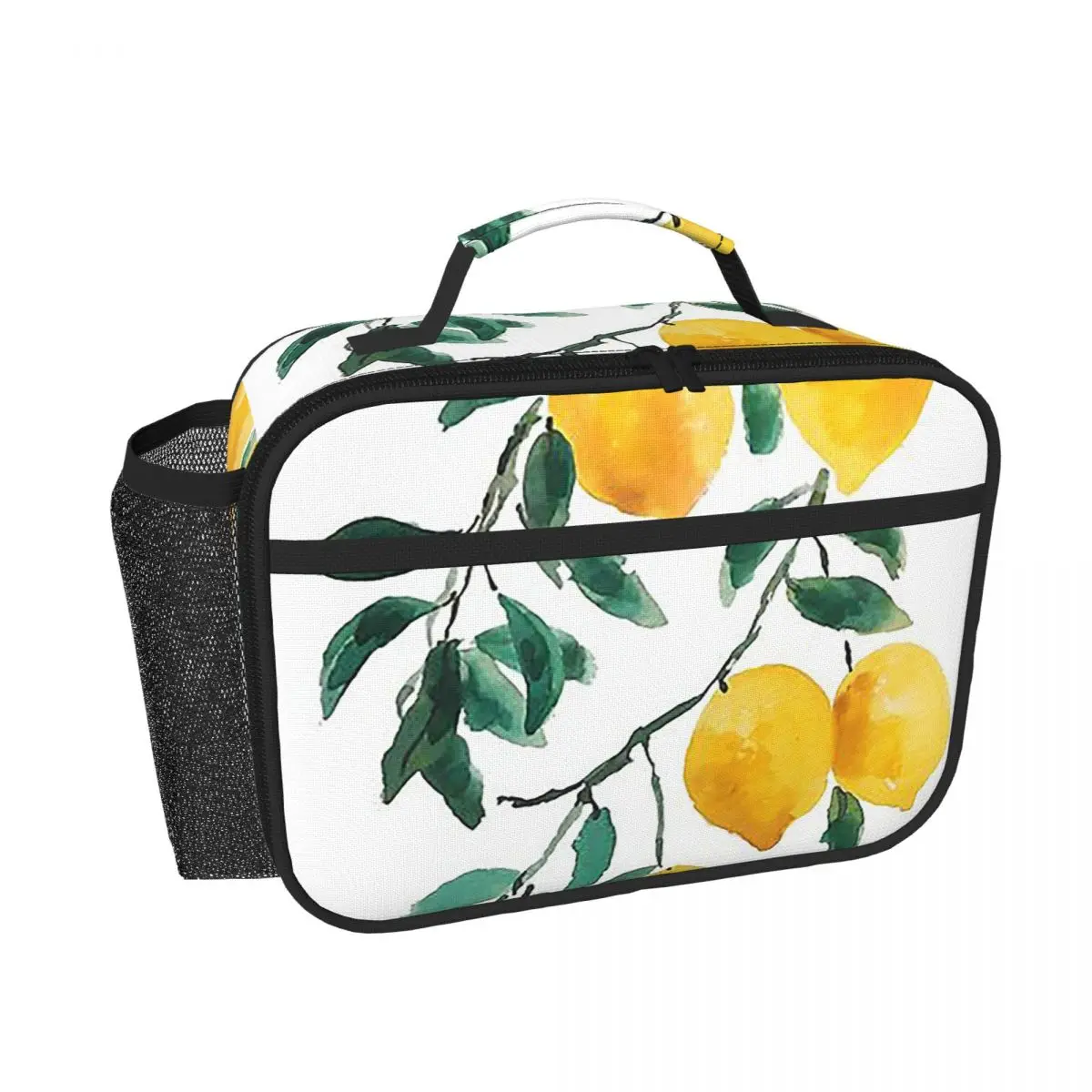 Hand Painted Yellow Lemon Watercol Insulated Lunch Bag for Women Children Portable Food Boxes Thermal Lunch Box Tote