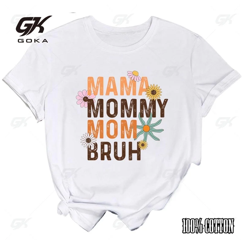 Mother's Day T shirt Funny Mama Mommy Mom Bruh Print T-Shirts For Women Summer Round Neck Tee Shirt Femme Fashion Casual T-Shirt