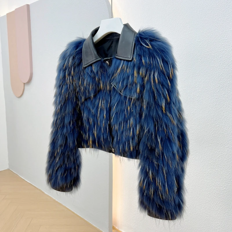 MENINA BONITA 2023 New Real Fur Coat Winter Jacket Women Natural Raccoon Fur Fox Fur Coat Fur Strip Sewed Toghter Locomotive