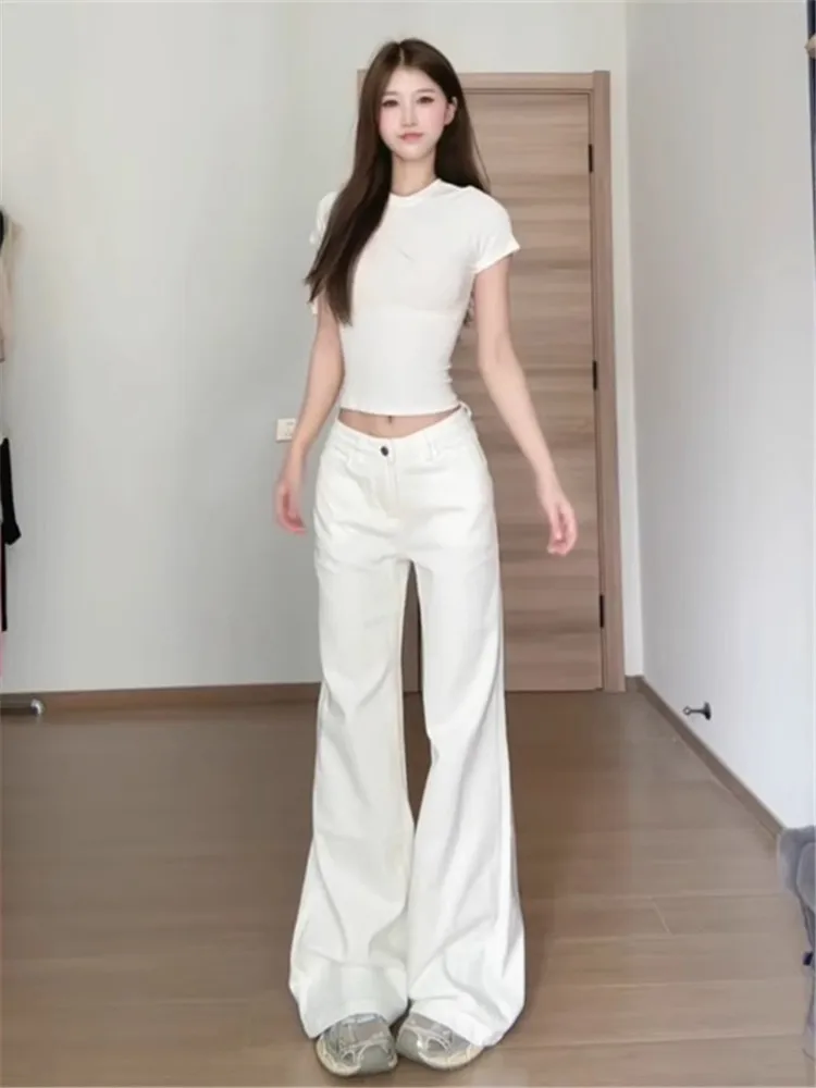 

Low Waist Wide Leg Jeans Women Summer Loose Long Ankle Dragging Pants High Waist Bell Bottoms Casual Washed out Color