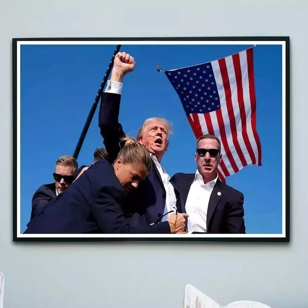 

Posters Trump Assassination News Photo Canvas Prints Trump Raises His Fist Yells Battle Wall Art Painting for Room Office Decor