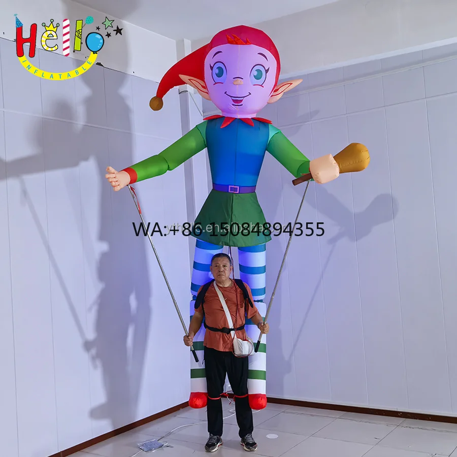 Outdoor Christmas Giant LED Lighted Inflatable Elf Decoration Puppet for Outdoor Parades