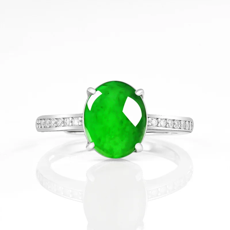 

S925 Silver Natural A-grade Jadeite Yang Green Oval Egg Facet Adjustable Ring Fashion Ice-type Jade Jewelry For Women Drop Ship