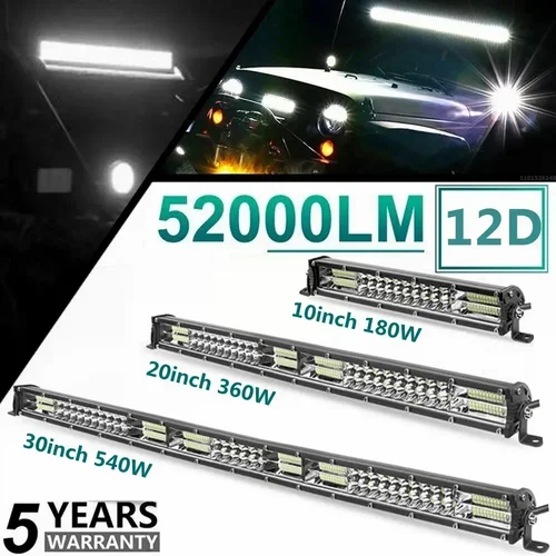 Barra de luz led delgada 12D, 20 pulgadas, 10 pulgadas, haz combinado de inundación, barra led para SUV 4X4, lámpara de trabajo LED todoterreno, luz de conducción automática de 12V y 24V