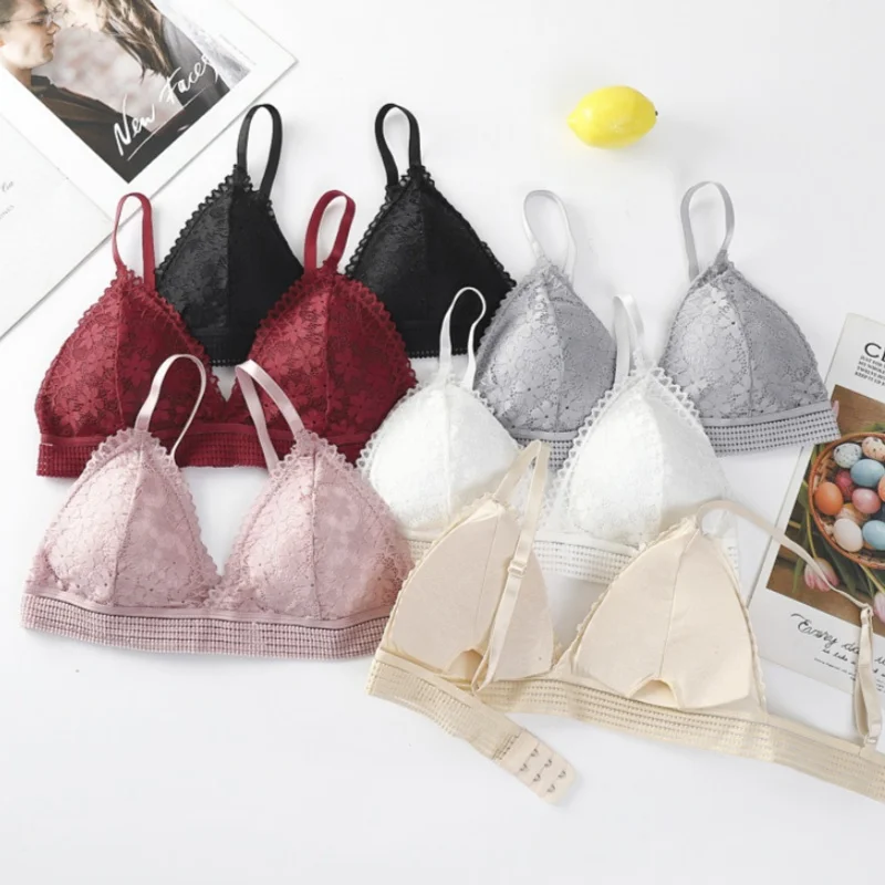 Women Wire Free Removable Pad Lace Bra Adjustable Strap Multi Hook Back Light Shaping Bralette Multi Solid Tone Lingerie