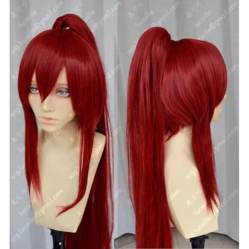 Wig Cosplay E064, Wig Cosplay ekor kuda panjang 100cm Scarlet Erza ekor peri kualitas tinggi