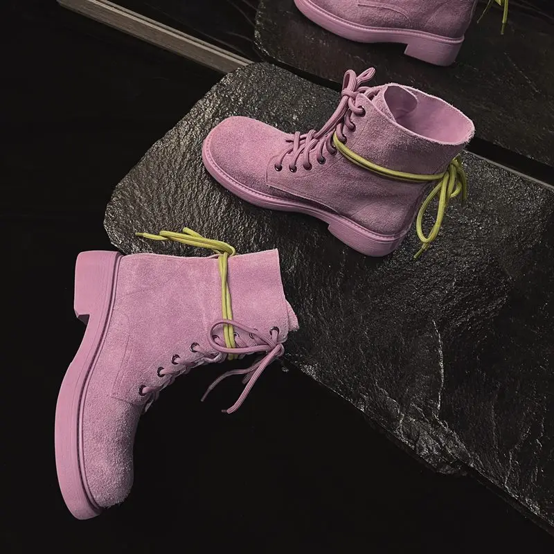 

ASUMER Size 34-43 New Cow Suede Leather Women Boots Lace Up Motorcycle Boots Fashion Autumn Platform Ankle Boots