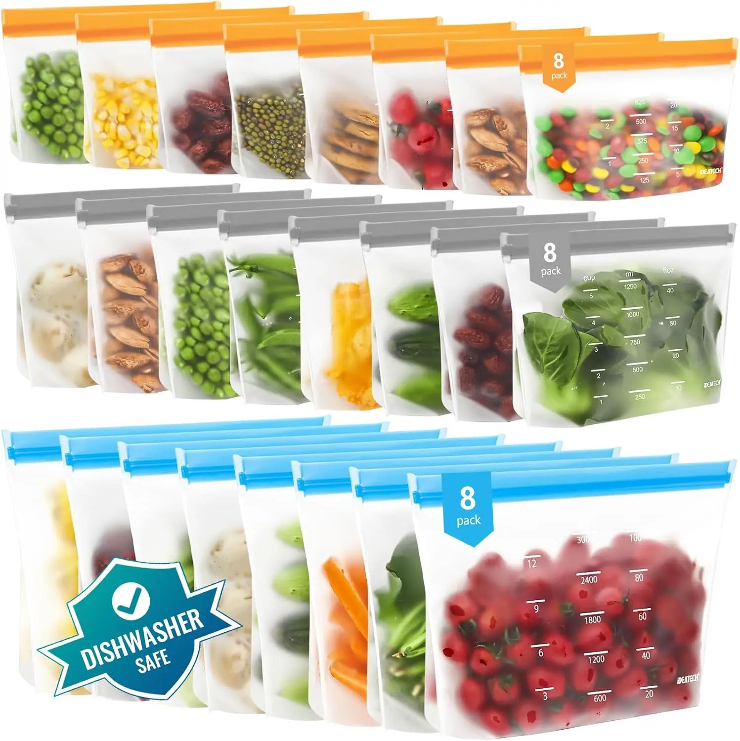 

Dishwasher Safe Reusable Storage Bags Stand Up - BPA Free Reusable Sandwich Bags - Leakproof Gallon Freezer Bags for Marinate