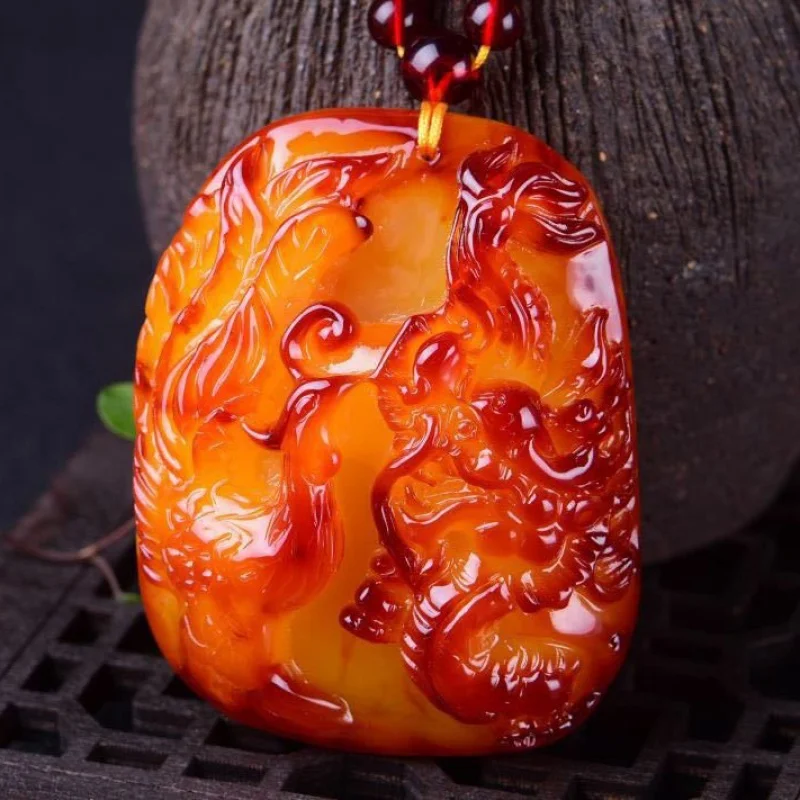 Live Streaming Drainage Gift Exhibition Amber Beeswax Dominica Blue Amber Pendant Necklace Men's and Women's Sweater Chain