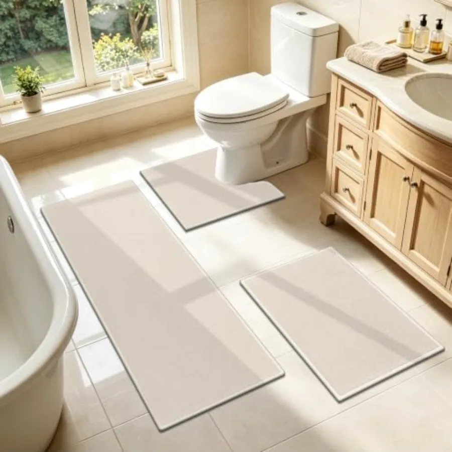 Bath Mat Set of 3 Ultra Thin Bathroom Rugs Toilet Rug, 17