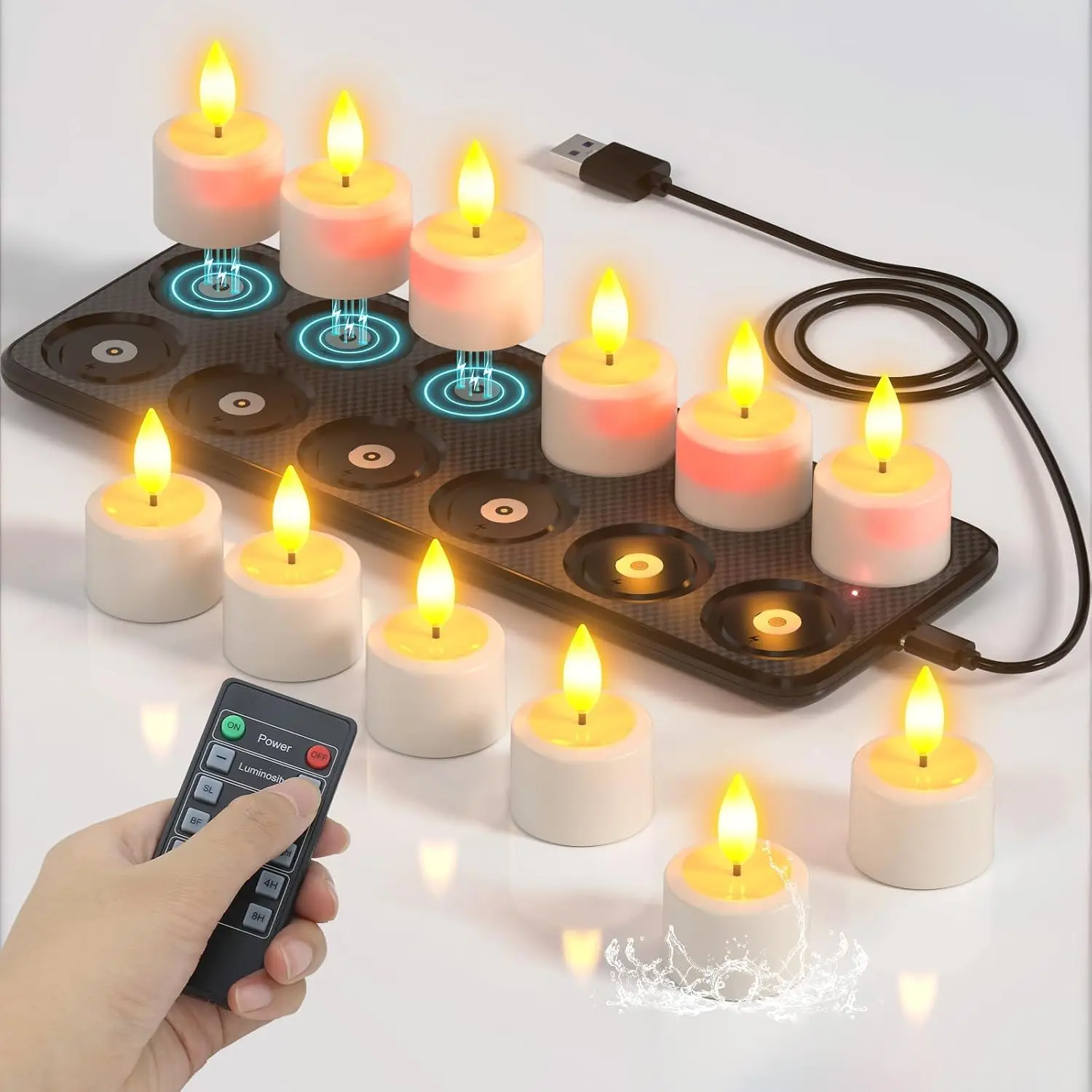 Remote Controlled Flameless Submersible Votive Candles With Holder